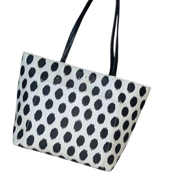 Kate Spade Ikat Riley Black and White Dot Spots Tote - Picture 1 of 16